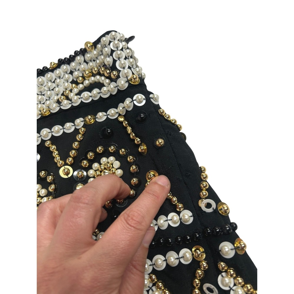 Guess Marciano Pearl Beaded Mini Skirt Size 10 Black Glam Showgirl Y2K Party NWT - Picture 4 of 15